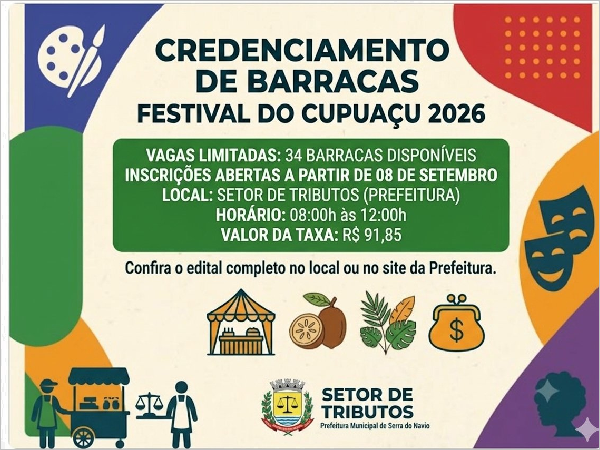 Prefeitura de Serra do Navio abre inscrições para credenciamento de barracas no [...]